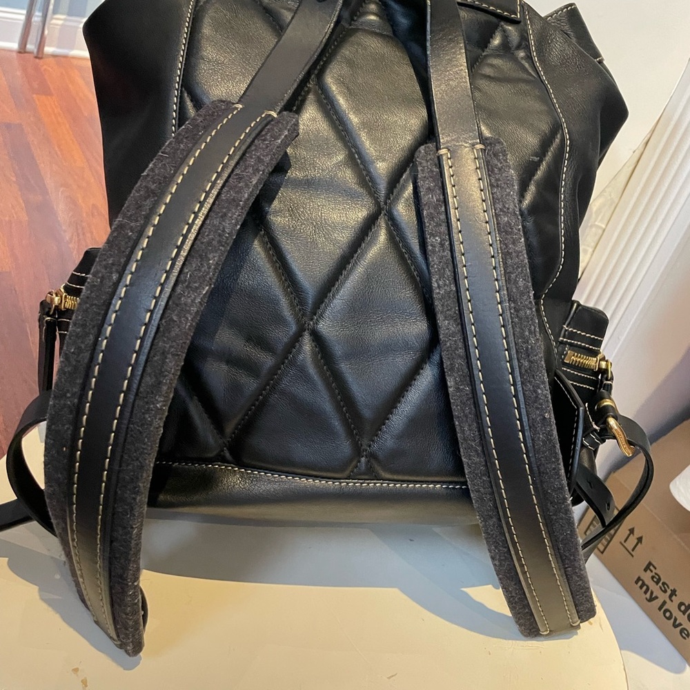 Burberry Black Leather Backpack with Gold Accents Sz. L - Picture 5 of 12